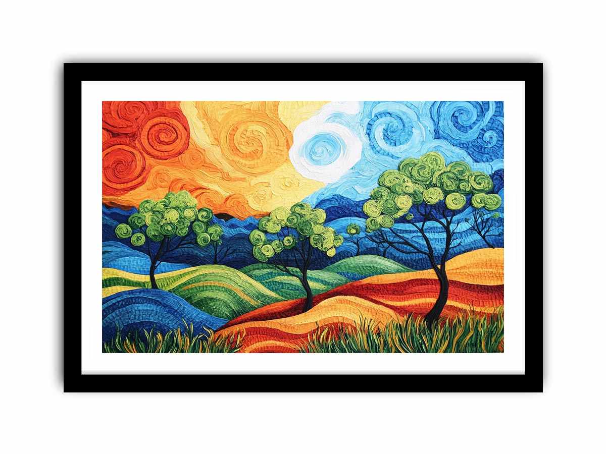 Colorful abstract landscape with trees