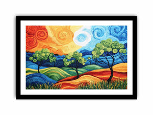 Colorful abstract landscape with trees