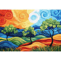 Colorful abstract landscape with trees