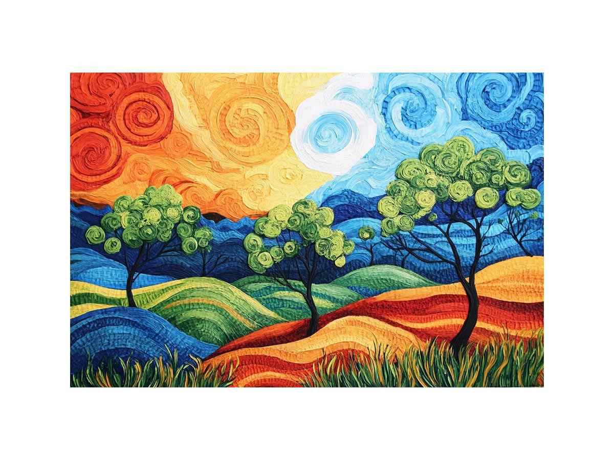 Colorful abstract landscape with trees
