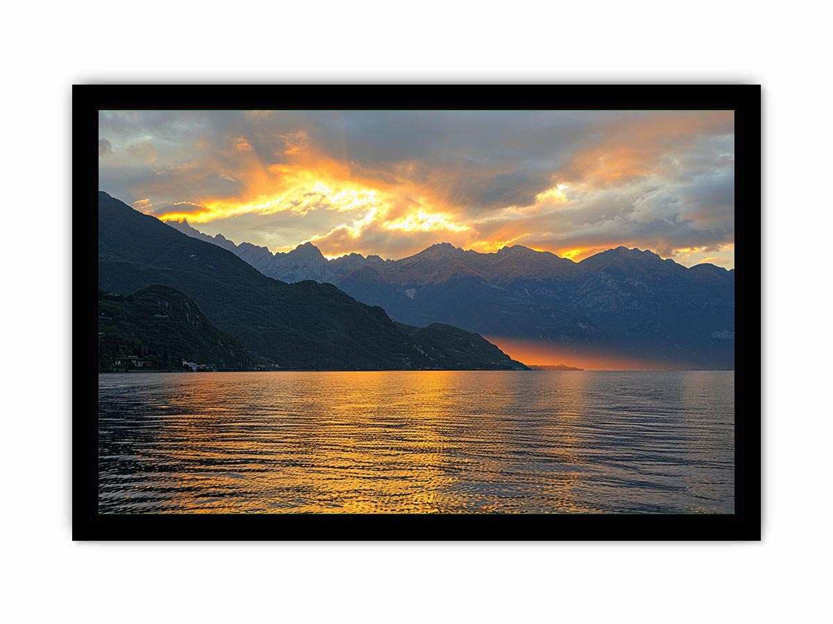 Sunset mountain lake