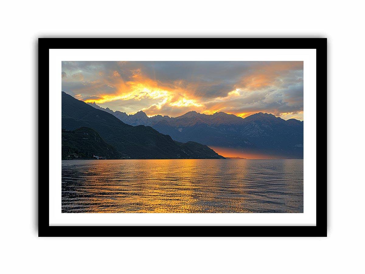 Sunset mountain lake