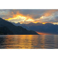 Sunset mountain lake
