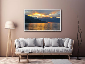 Sunset mountain lake