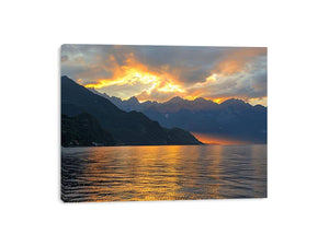 Sunset mountain lake