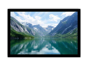 Mountain fjord landscape with reflective lake