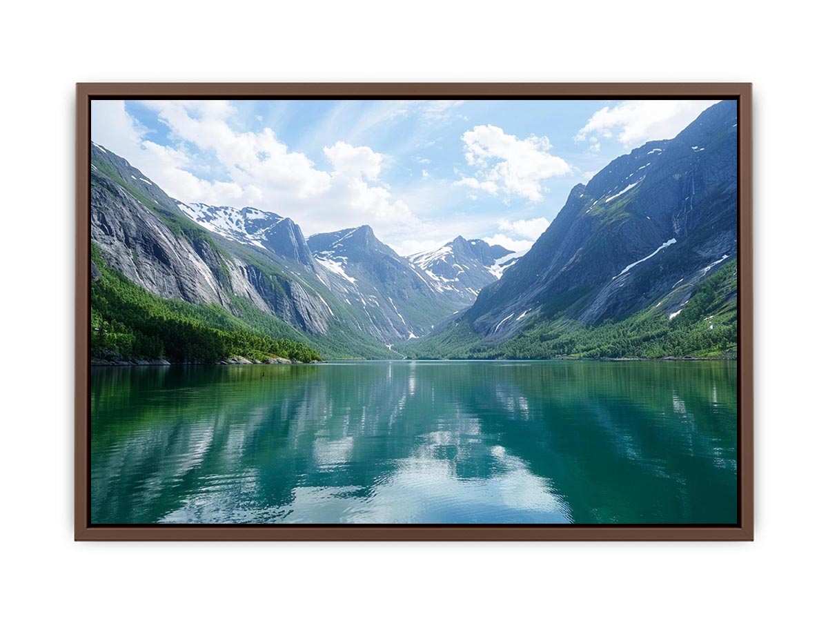 Mountain fjord landscape with reflective lake