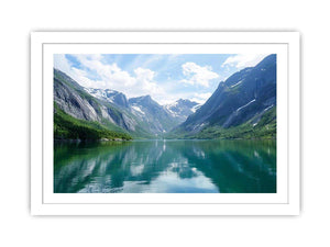Mountain fjord landscape with reflective lake