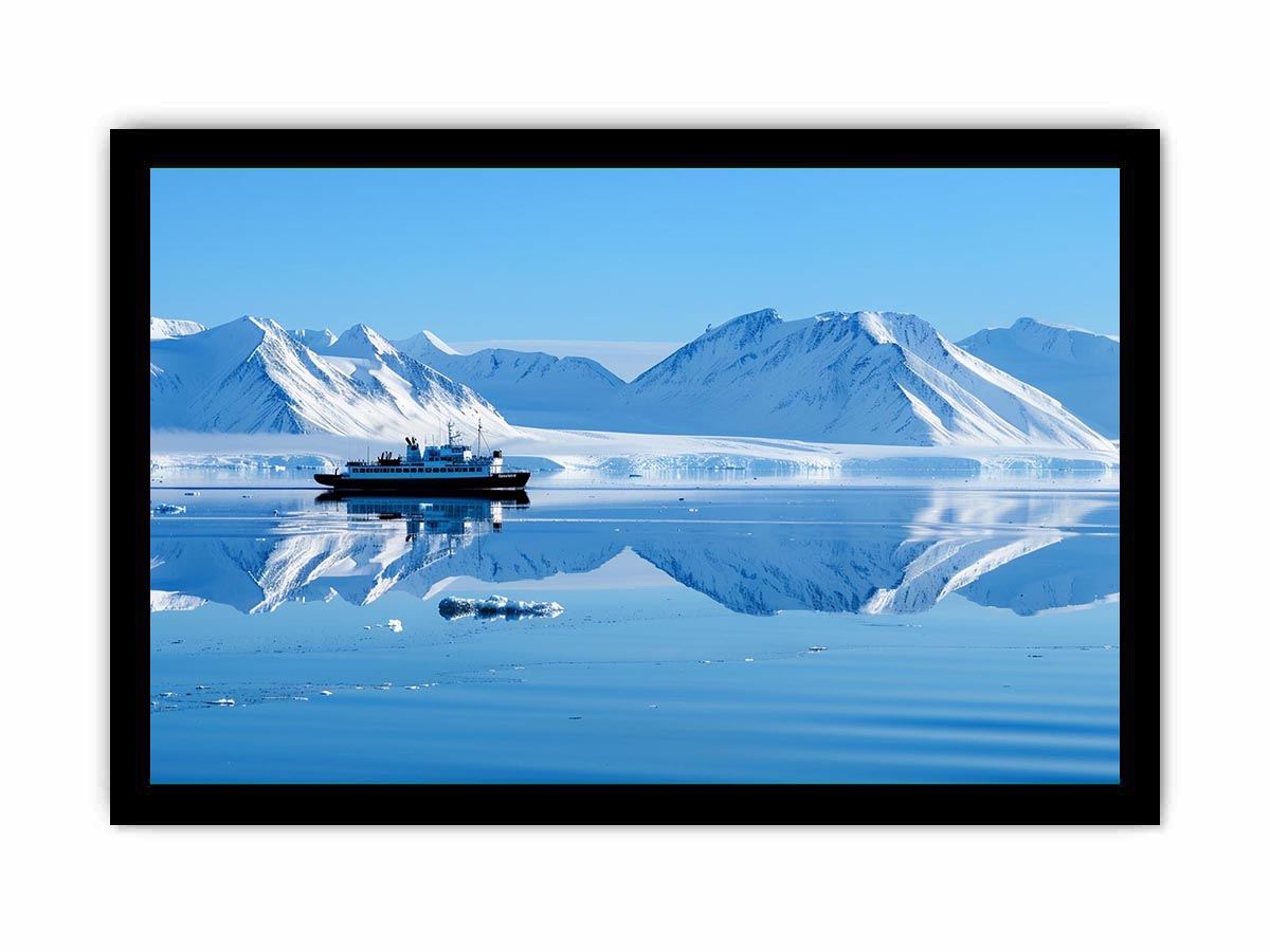 Arctic ship and snowy mountain
