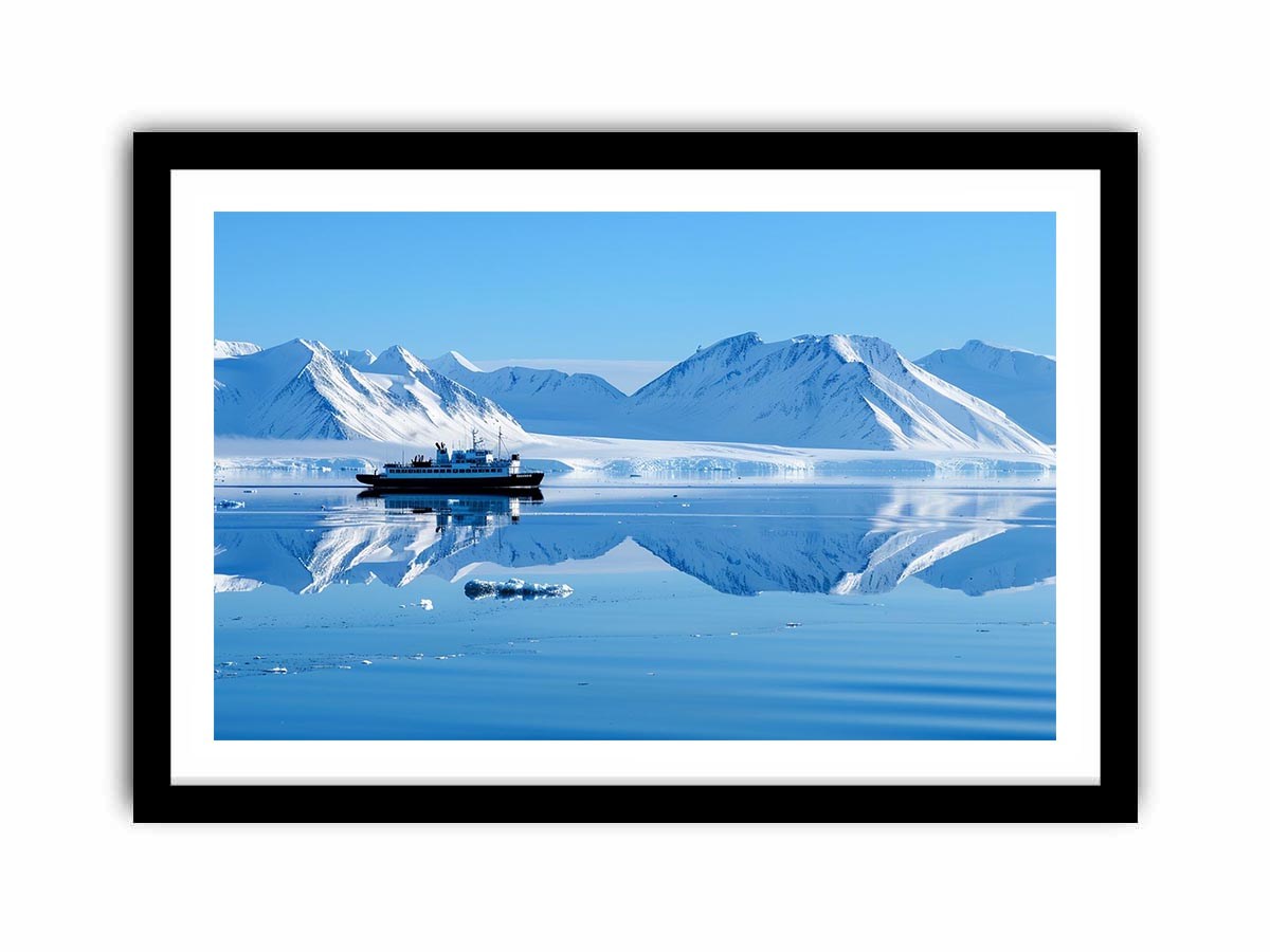 Arctic ship and snowy mountain