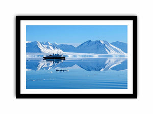 Arctic ship and snowy mountain