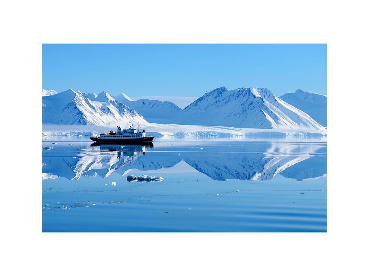 Arctic ship and snowy mountain photography for modern office wall decor