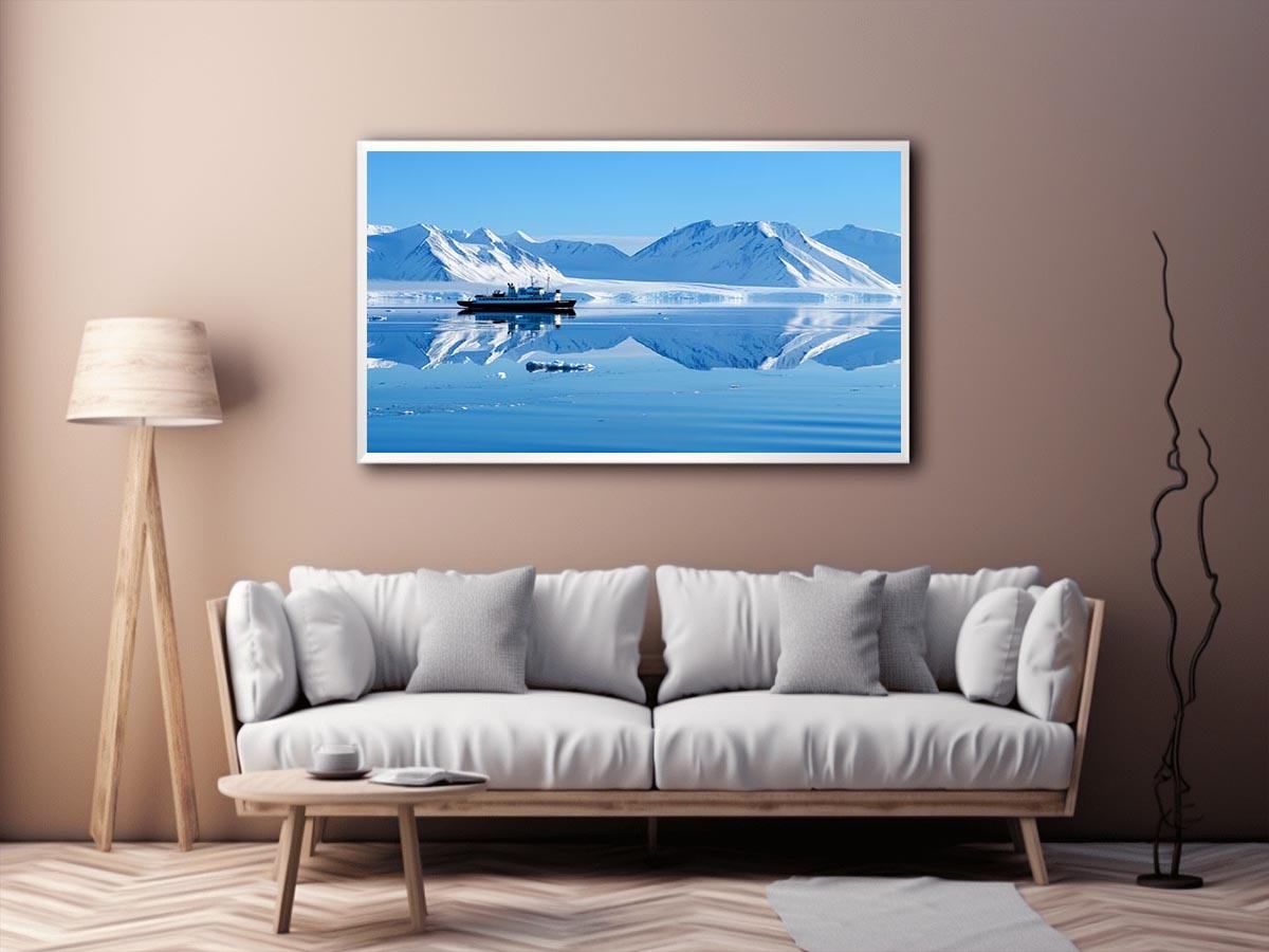 Arctic ship and snowy mountain