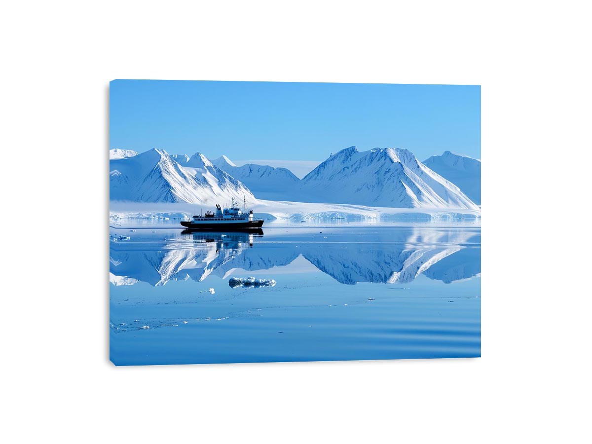 Arctic ship and snowy mountain