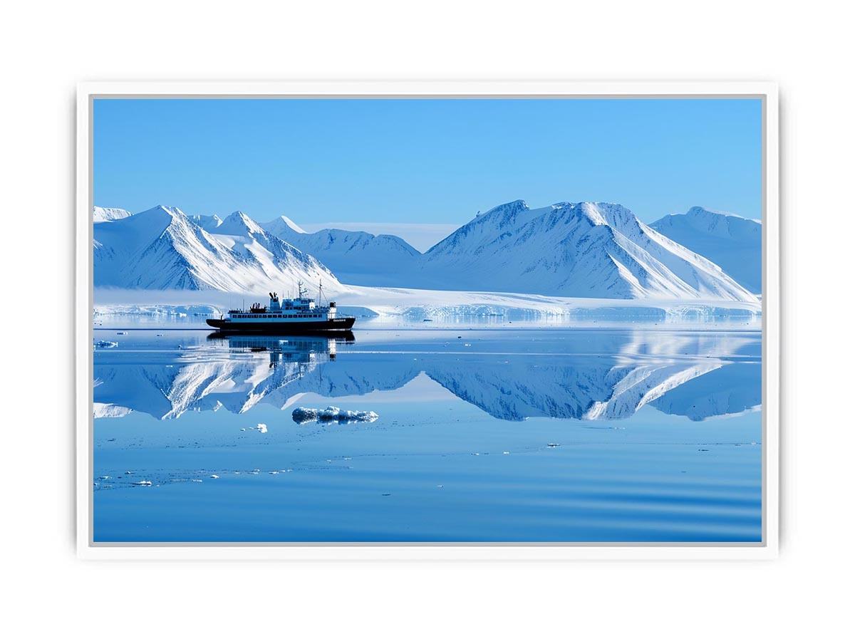 Arctic ship and snowy mountain