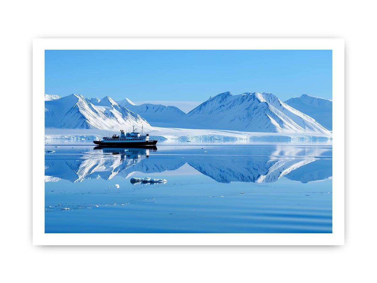 Arctic ship and snowy mountain