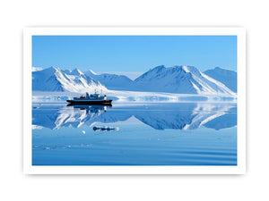 Arctic ship and snowy mountain