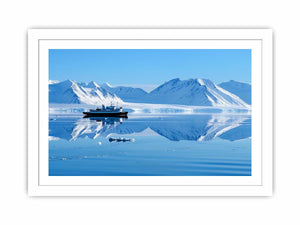Arctic ship and snowy mountain