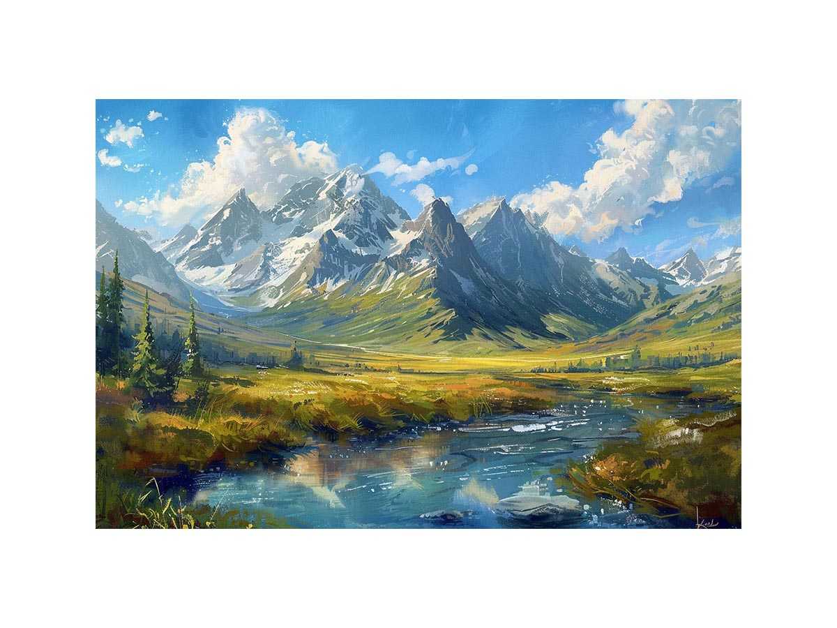 Colorful mountain valley painting