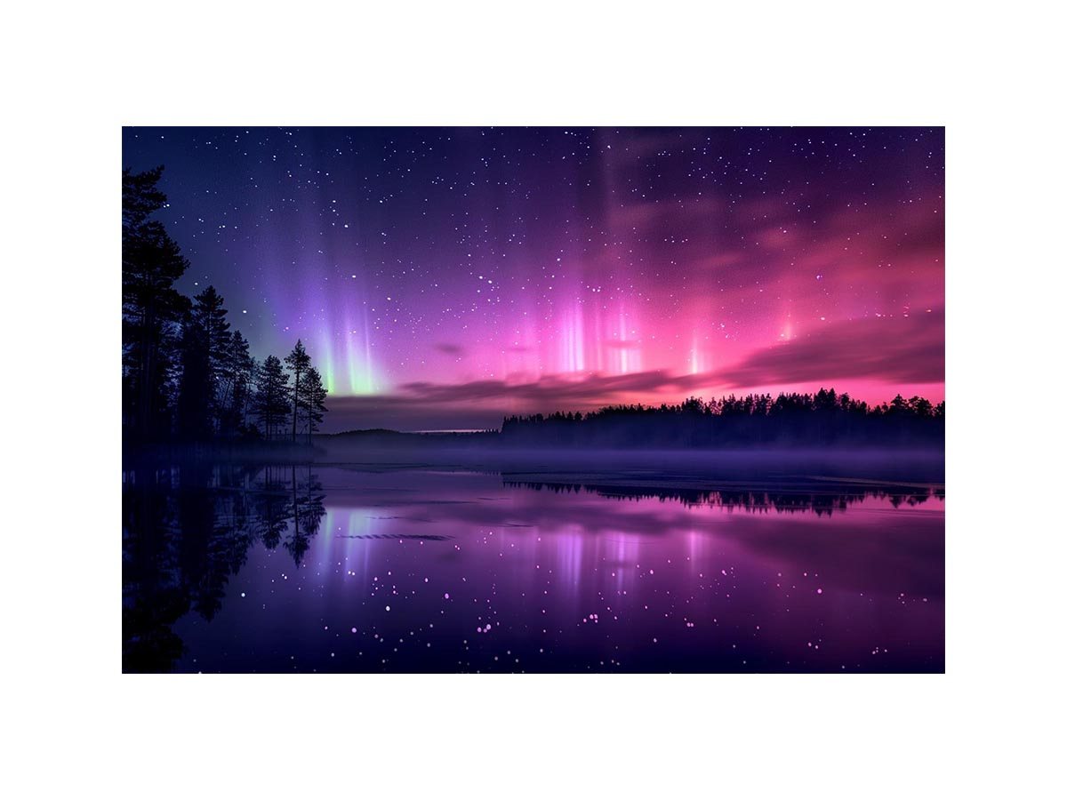 Aurora reflection photography above lake for serene bedroom decor