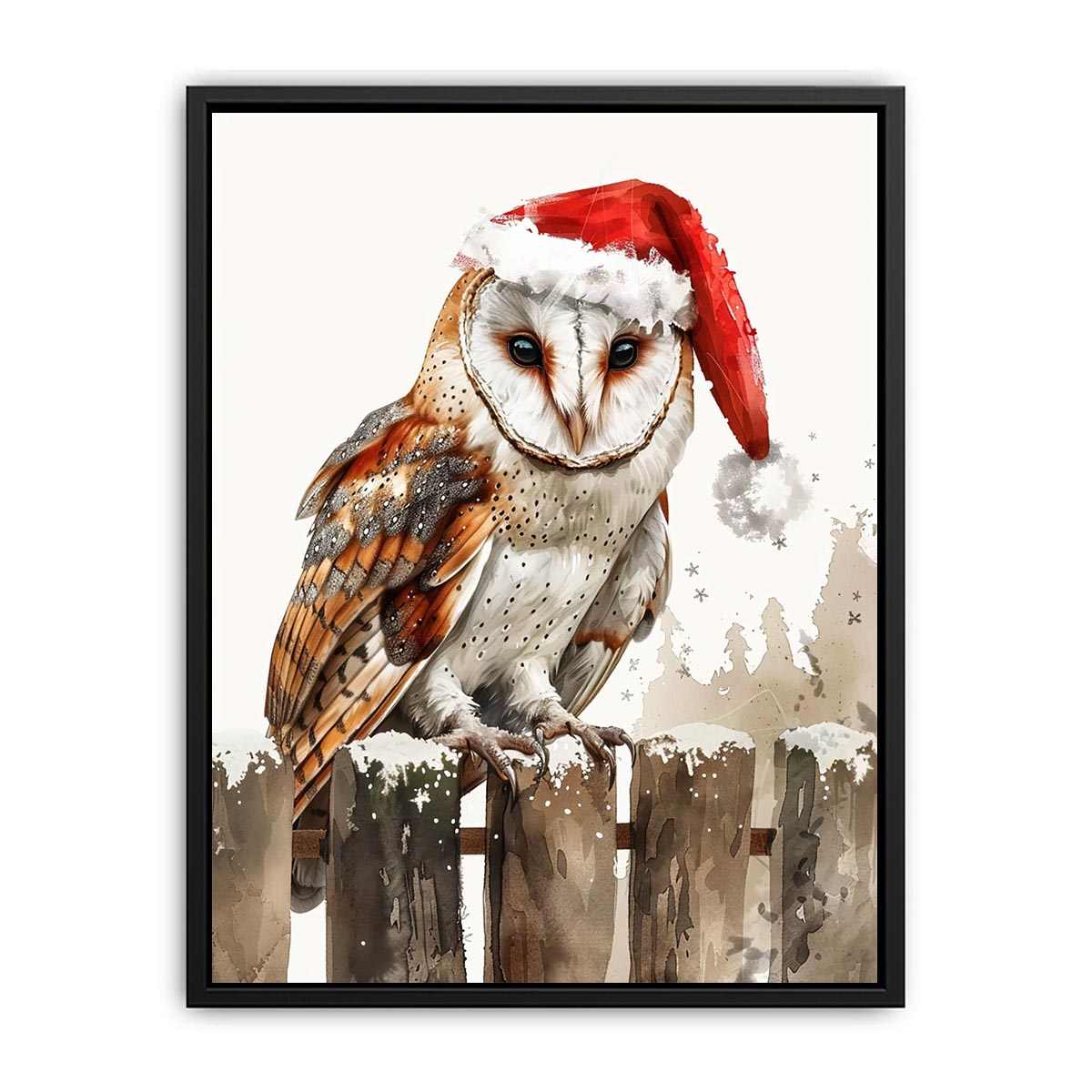Festive owl illustration with Santa hat