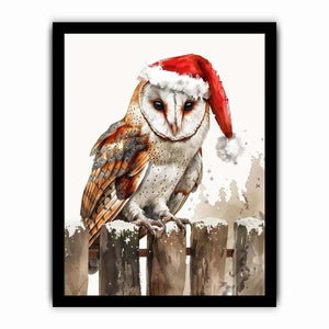 Festive owl illustration with Santa hat