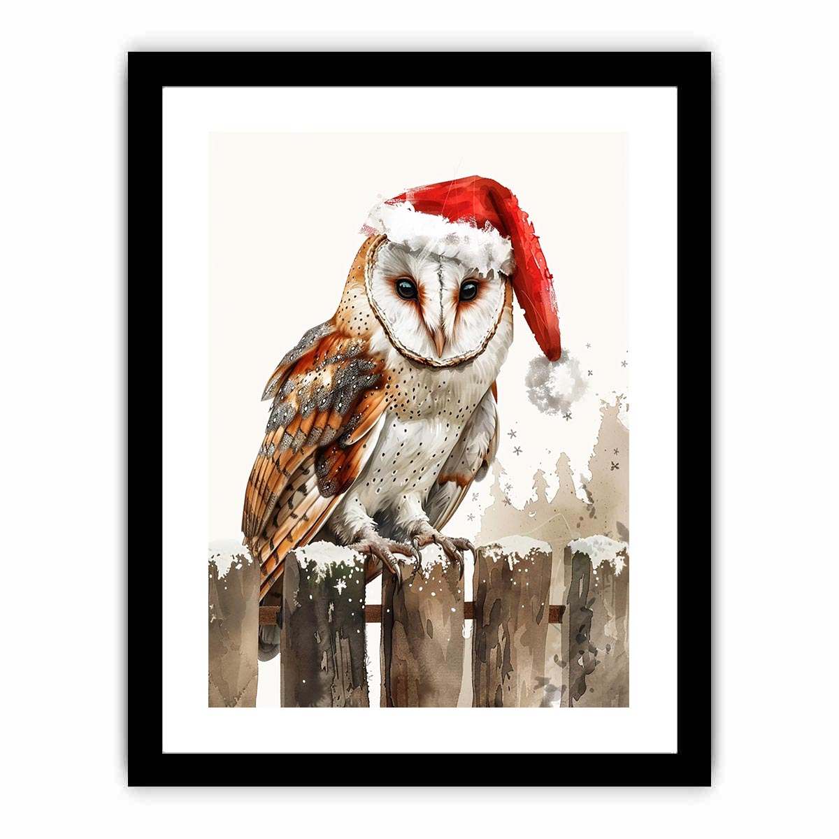 Festive owl illustration with Santa hat