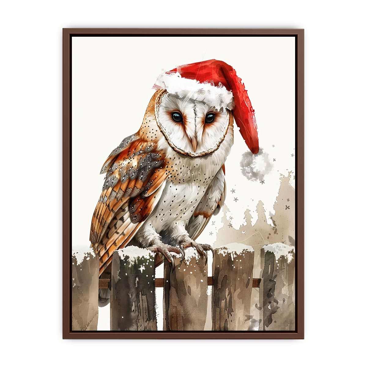 Festive owl illustration with Santa hat