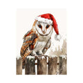 Festive owl illustration with Santa hat