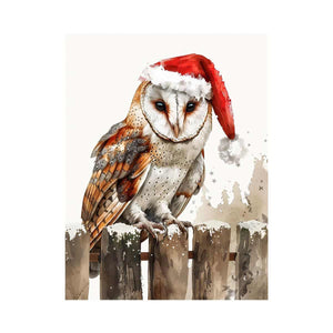 Festive owl illustration with Santa hat
