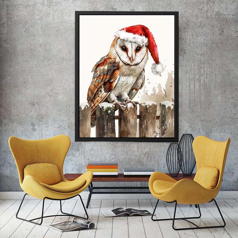 Festive owl illustration with Santa hat