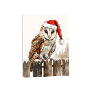 Festive owl illustration with Santa hat