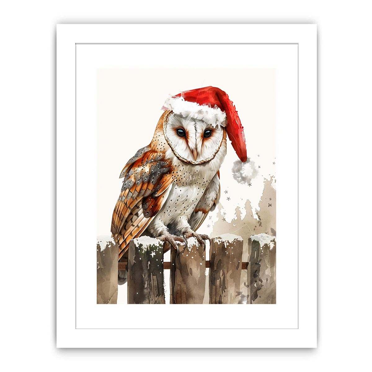 Festive owl illustration with Santa hat