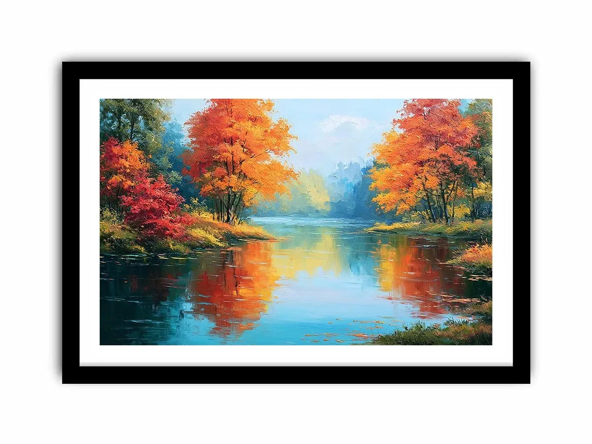 autumn lake reflection canvas art