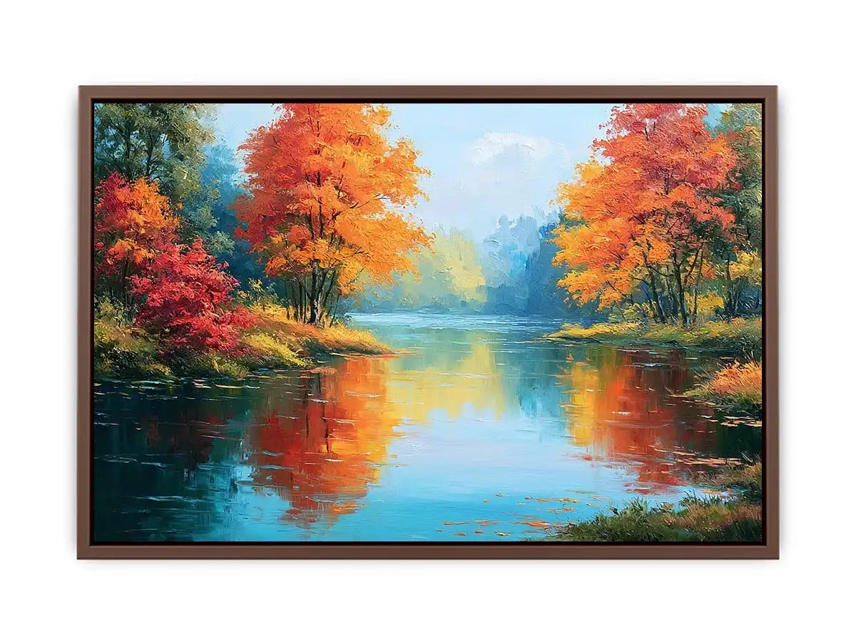 autumn lake reflection canvas art