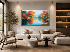 autumn lake reflection canvas art