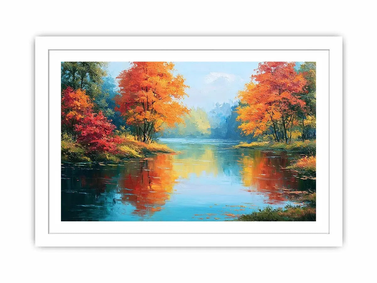 autumn lake reflection canvas art