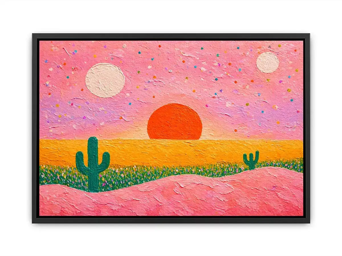 abstract desert sunset painting, pastel cactus Canvas Print, modern colorful desert canvas, textured sunset abstract art