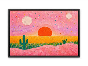 abstract desert sunset painting, pastel cactus Canvas Print, modern colorful desert canvas, textured sunset abstract art