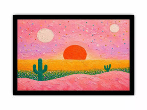 abstract desert sunset painting, pastel cactus Canvas Print, modern colorful desert canvas, textured sunset abstract art