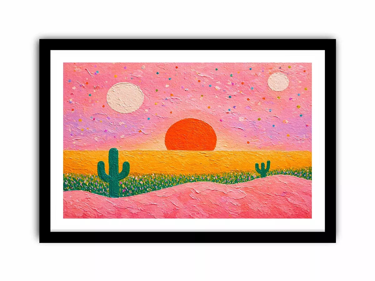 abstract desert sunset painting, pastel cactus Canvas Print, modern colorful desert canvas, textured sunset abstract art
