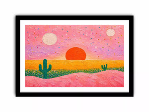 abstract desert sunset painting, pastel cactus Canvas Print, modern colorful desert canvas, textured sunset abstract art