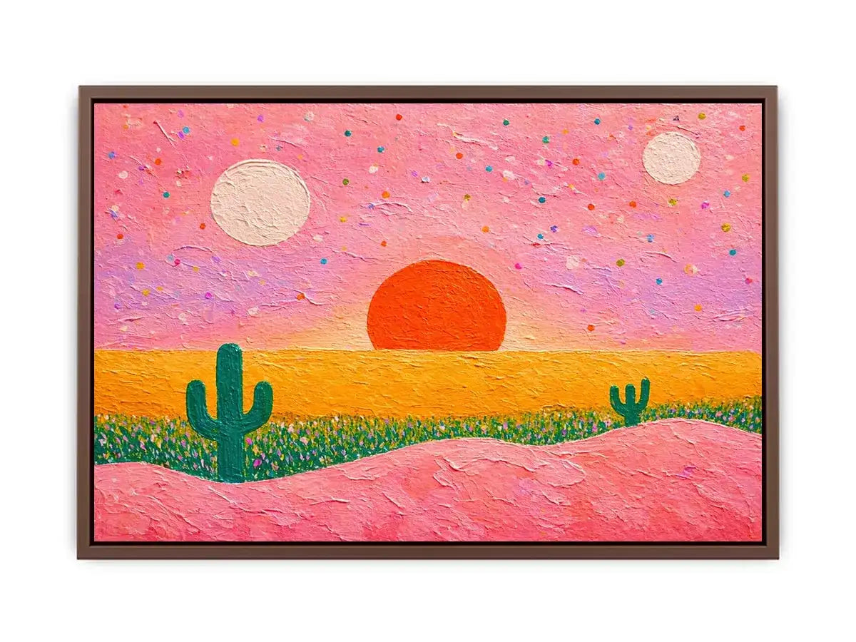 abstract desert sunset painting, pastel cactus Canvas Print, modern colorful desert canvas, textured sunset abstract art