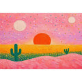 abstract desert sunset painting, pastel cactus Canvas Print, modern colorful desert canvas, textured sunset abstract art