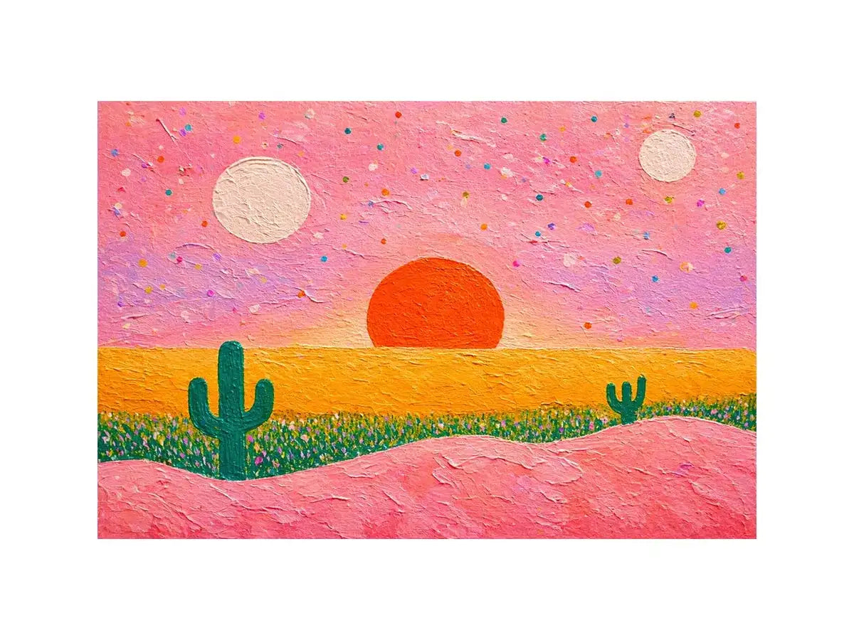 abstract desert sunset painting, pastel cactus Canvas Print, modern colorful desert canvas, textured sunset abstract art