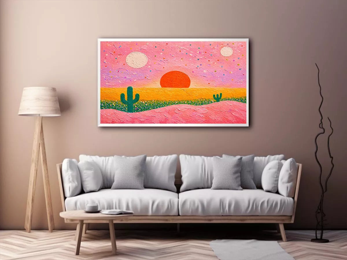 abstract desert sunset painting, pastel cactus Canvas Print, modern colorful desert canvas, textured sunset abstract art