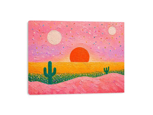 abstract desert sunset painting, pastel cactus Canvas Print, modern colorful desert canvas, textured sunset abstract art