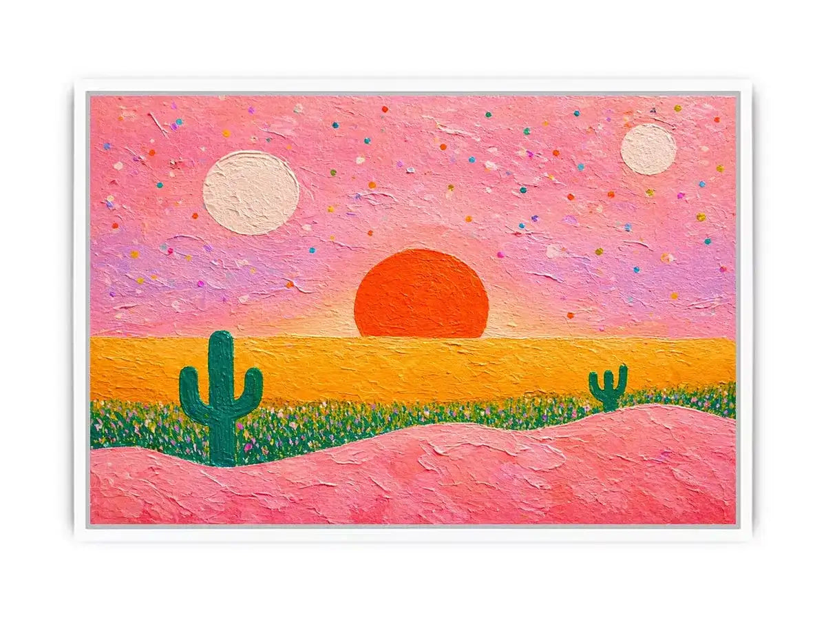 abstract desert sunset painting, pastel cactus Canvas Print, modern colorful desert canvas, textured sunset abstract art
