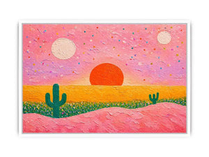 abstract desert sunset painting, pastel cactus Canvas Print, modern colorful desert canvas, textured sunset abstract art