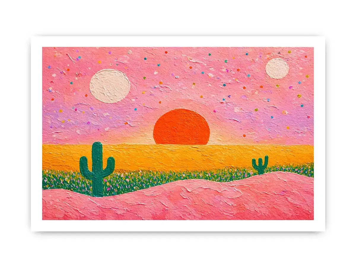 abstract desert sunset painting, pastel cactus Canvas Print, modern colorful desert canvas, textured sunset abstract art